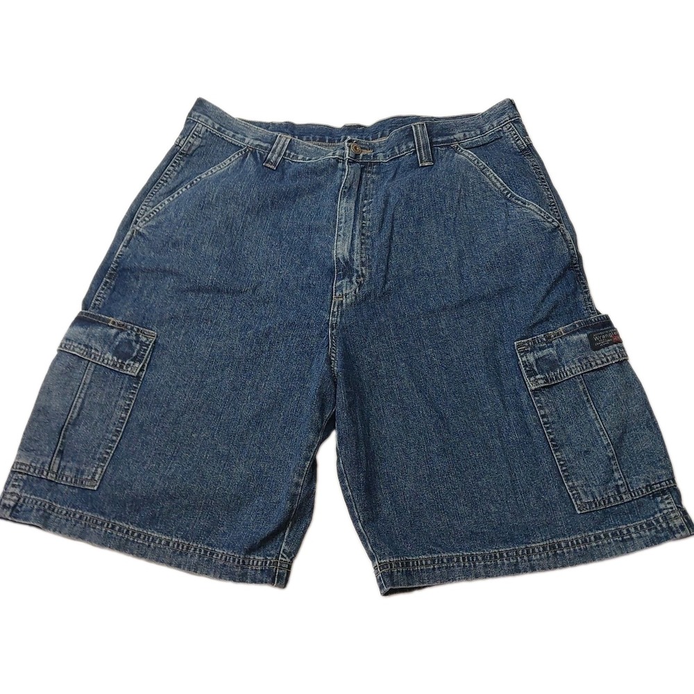 Vintage y2k 2000 Wrangler Baggy Wide Leg Denim Cargo Shorts Mens Size 38 Dark